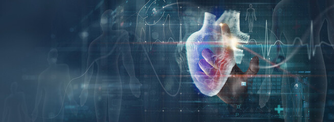 Cardiologist doctor diagnosis patient heart functions and blood vessel on virtual dashboard. Medical and  healthcare technology testing diagnose heart disorder and disease of cardiovascular system.