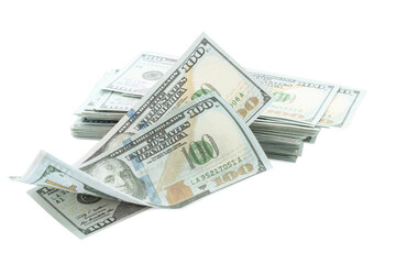 Dollar banknotes isolated on white. American national currency