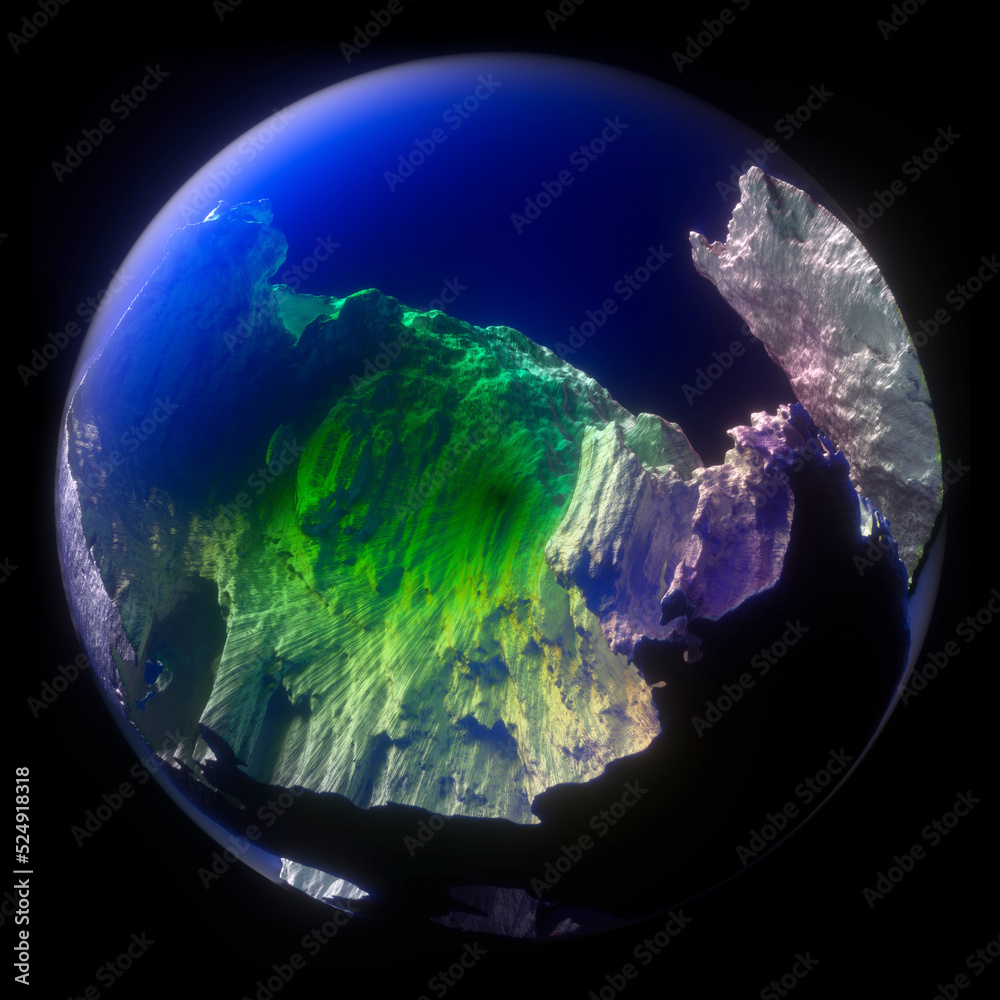 Wall mural 3d render of abstract art 3d ball or sphere planet with rough rock surface inside with big crack in 