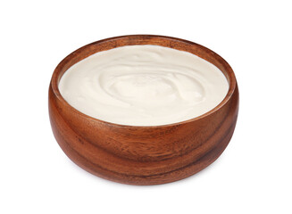 Bowl with delicious organic yogurt isolated on white