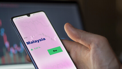 An investor's analyzing the Malaysia etf fund on screen. A phone shows the ETF's prices Malaysian Malaysian Malaysian to invest