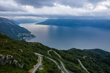 Aerial summer beautiful view of Damvegen, Norway
