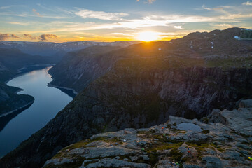Aerial summer beautiful view of Trolltunga, Norway