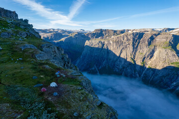Fototapeta na wymiar Aerial summer beautiful view of Trolltunga, Norway