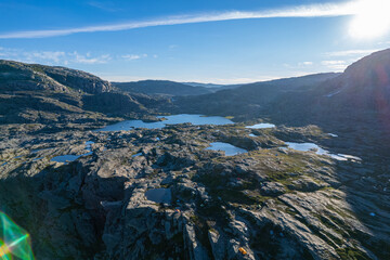Aerial summer beautiful view of Trolltunga, Norway