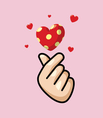 finger gesture love with polkadot heart vector illustration 