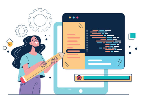 Software code program business developer code web site teamwork abstract programming concept. Vector isolated graphic design illustration