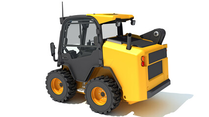 Mini Tracked Skid Loader Construction machinery 3D rendering on white background