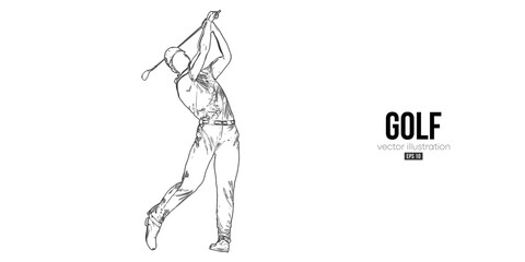 Abstract silhouette of a golf player on white background. Golfer man hits the ball. Vector illustration