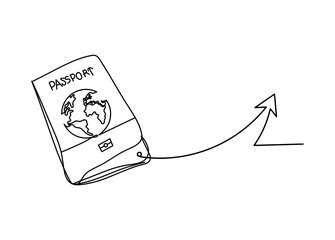 Passport with direction as line drawing on white background