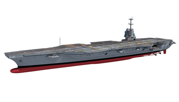 Aircraft Carrier military vessel 3D rendering on white background