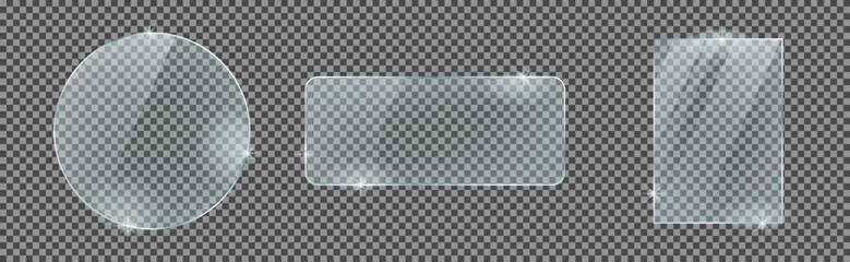 Set of glass plates isolated on a transparent background