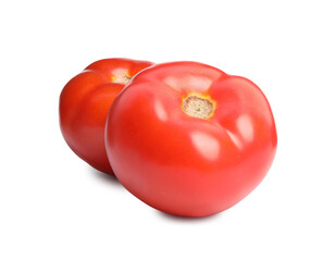 Fresh ripe red tomatoes on white background