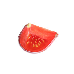 Piece of ripe red tomato on white background