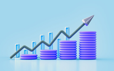 coin with chart up arrow sign 3d render concept for business and financial growth 