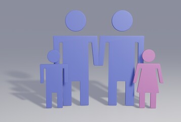 3D Render of a family of four with 2 dads