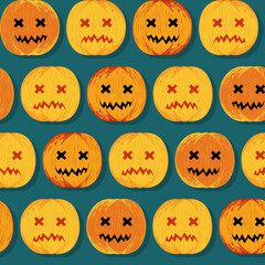 Halloween pumpkin jack o lantern vector seamless pattern. Autumn seasonal holiday clip art hand painted, halloween holiday isolated