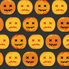 Halloween pumpkin jack o lantern vector seamless pattern. Autumn seasonal holiday clip art hand painted, halloween holiday isolated