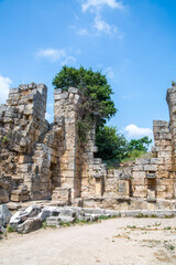 Perge, Ancient Romans baths. Ruins of the city Perga, Greek colony from 7th century BC, conquered...
