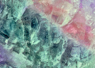 pink an cyan fluorite structure close-up
