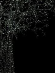 illuminated tree part in garlands isolated on black