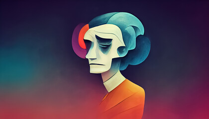 Mental health disorder concept design. Depression, anxiety, stress, emotional mood. 3D illustration.
