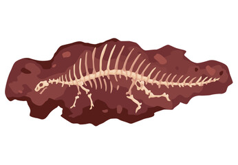 Dinosaur skeleton bone, fossil excavation of archeology isolated. Prehistoric reptile skeleton lying underground. Paleontological artifacts. Archaeological find