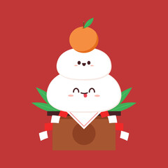 Japanese New Year Kagami Mochi Rice Cake. Illustration material Kagami mochi lucky charm simple vector. Kagami Mochi character or mascot.