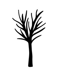 Obraz premium Hand drawn tree silhouette isolated. Black doodle tree illustration.