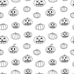 Halloween pumpkin seamless pattern vector. Doodle scary pumpkins isolated on white background