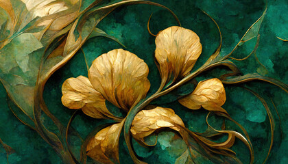 Elegant floral background in Art Nouveau style. Retro decorative flower design. 3D illustration. - obrazy, fototapety, plakaty