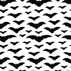 Black bats seamless pattern. Vector black bats silhouette pattern isolated