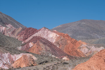 The colorful hill and 7 colors in the town and the colorados of Purmamarca in the Puna Argentina