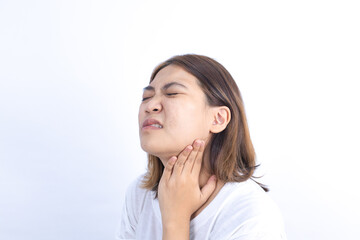 Fototapeta premium Asian woman jaw inflammation, health problem