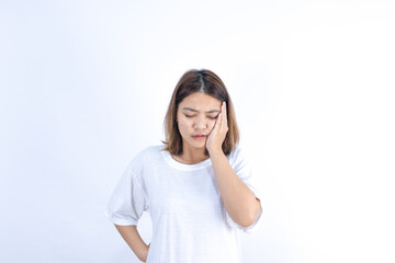 Asian woman has toothache and gingivitis, health problems