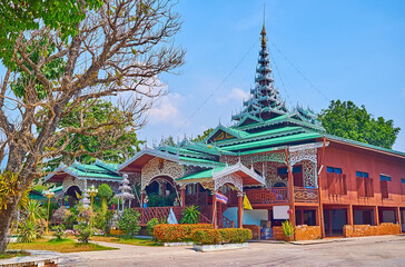 The Viharn of Wat Chong Kham Temple with pyathat roof, Mae Hong Son, Thailand
