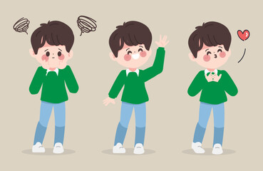 Cartoon hand drawn character boy student. Character vector student back to school design.