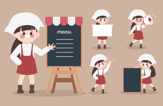Cartoon hand drawn character cute chef in bakery shop. Character vector design.