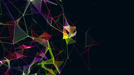 Abstract rainbow background. Pattern of  damaged network, fragments, plexuses. Connecting points and lines. Worldwide computer network. Chaotic web. Poster technologies, medicine, websites.