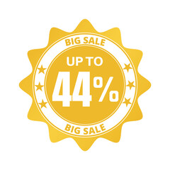 44% big sale discount all styles of sale in stores and online, special offer, voucher number tag vector illustration. Forty-four 