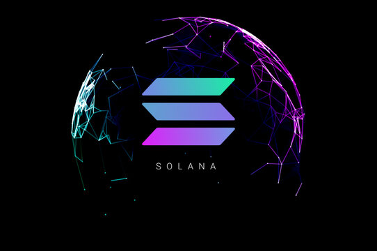 Solana logo coin icon. Isolated solana cryptocurrency token vector icon. Sol blockchain crypto bank.