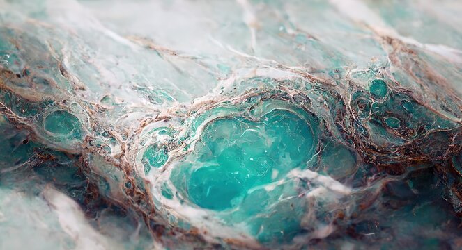 Mixture of white and blue paints. Abstract art, ink, bright colors, abstractionism, liquid, fluid, stains, blue sea foam, ocean breeze, sea, curl, waves, marble pattern. 3D artwork raster background
