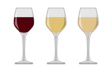 Wine glasses flat set of illustrations. Different types of alcohol.