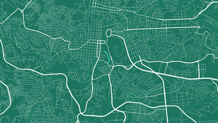 Green Tegucigalpa city area vector background map, roads and water illustration. Widescreen proportion, digital flat design.