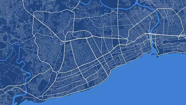Detailed vector map poster of Santo Domingo city, linear print map. Blue skyline urban panorama.