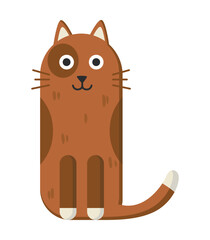 Simple geometric cat. Cute kitten sitting. Modern flat art style. Vector cartoon character