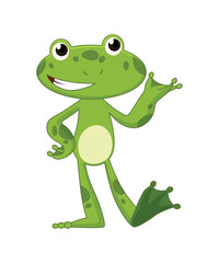 Obraz premium Cartoon frogs Funny cartoon frog. Little amphibia character standing and smiling on white background. Adorable froggy watching