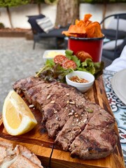 grilled steak with vegetables