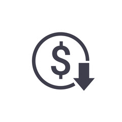 Obraz premium Cost reduction icon price lower arrow. Vector low cost money crisis line icon