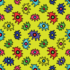 Bright seamless pattern of abstract eyes on a yellow background. Vector illustration 